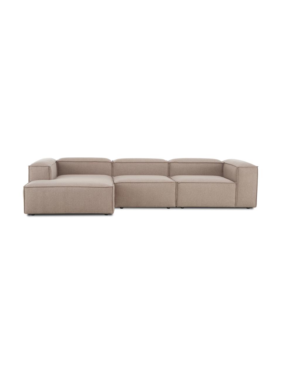 Narożna sofa modułowa Lennon, Tapicerka: 100% poliester Dzięki tka, Stelaż: lite drewno sosnowe z cer, Nogi: tworzywo sztuczne, Brązowa tkanina, S 327 x G 180 cm, lewostronna