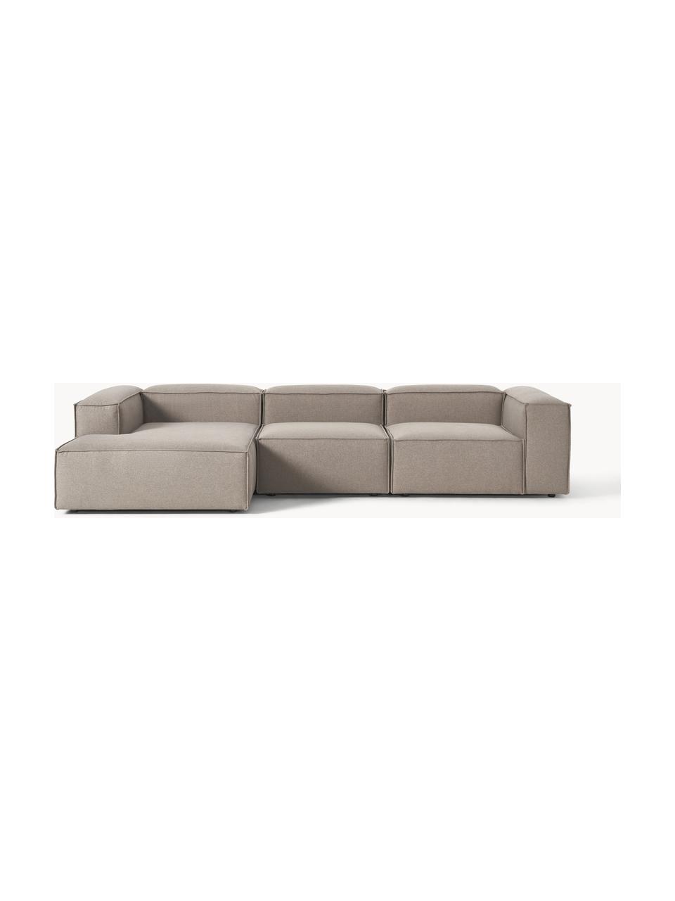 Modulares Ecksofa Lennon, Bezug: 100 % Polyester Der strap, Gestell: Massives Kiefernholz, Spe, Webstoff Taupe, B 327 x T 180 cm, Eckteil links