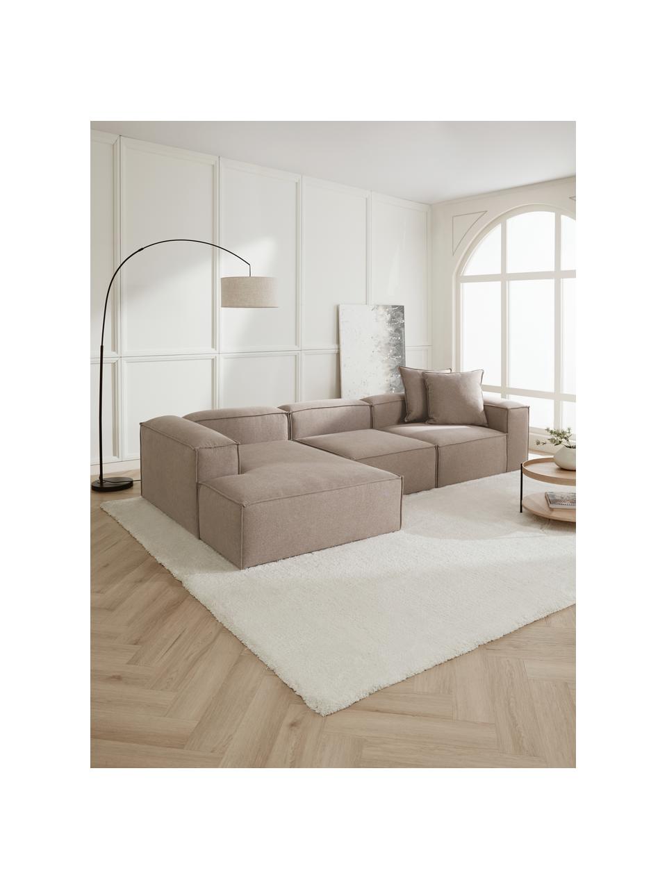 Modulares Ecksofa Lennon, Bezug: 100 % Polyester Der strap, Gestell: Massives Kiefernholz, Spe, Füße: Kunststoff Dieses Produkt, Webstoff Taupe, B 327 x T 180 cm, Eckteil links