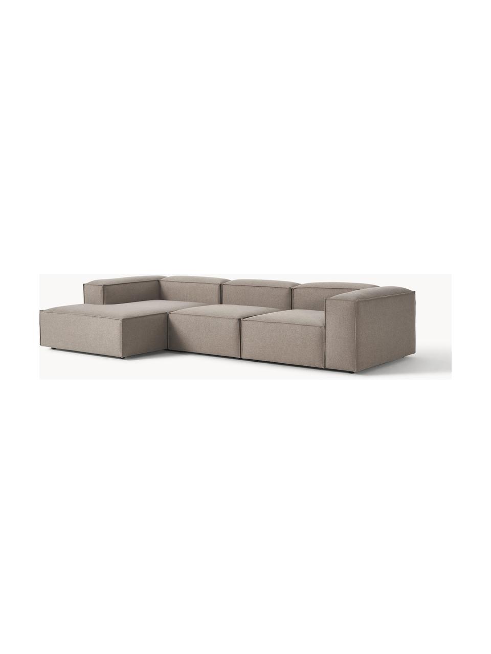 Modulares Ecksofa Lennon, Bezug: 100 % Polyester Der strap, Gestell: Massives Kiefernholz, Spe, Webstoff Taupe, B 327 x T 180 cm, Eckteil links