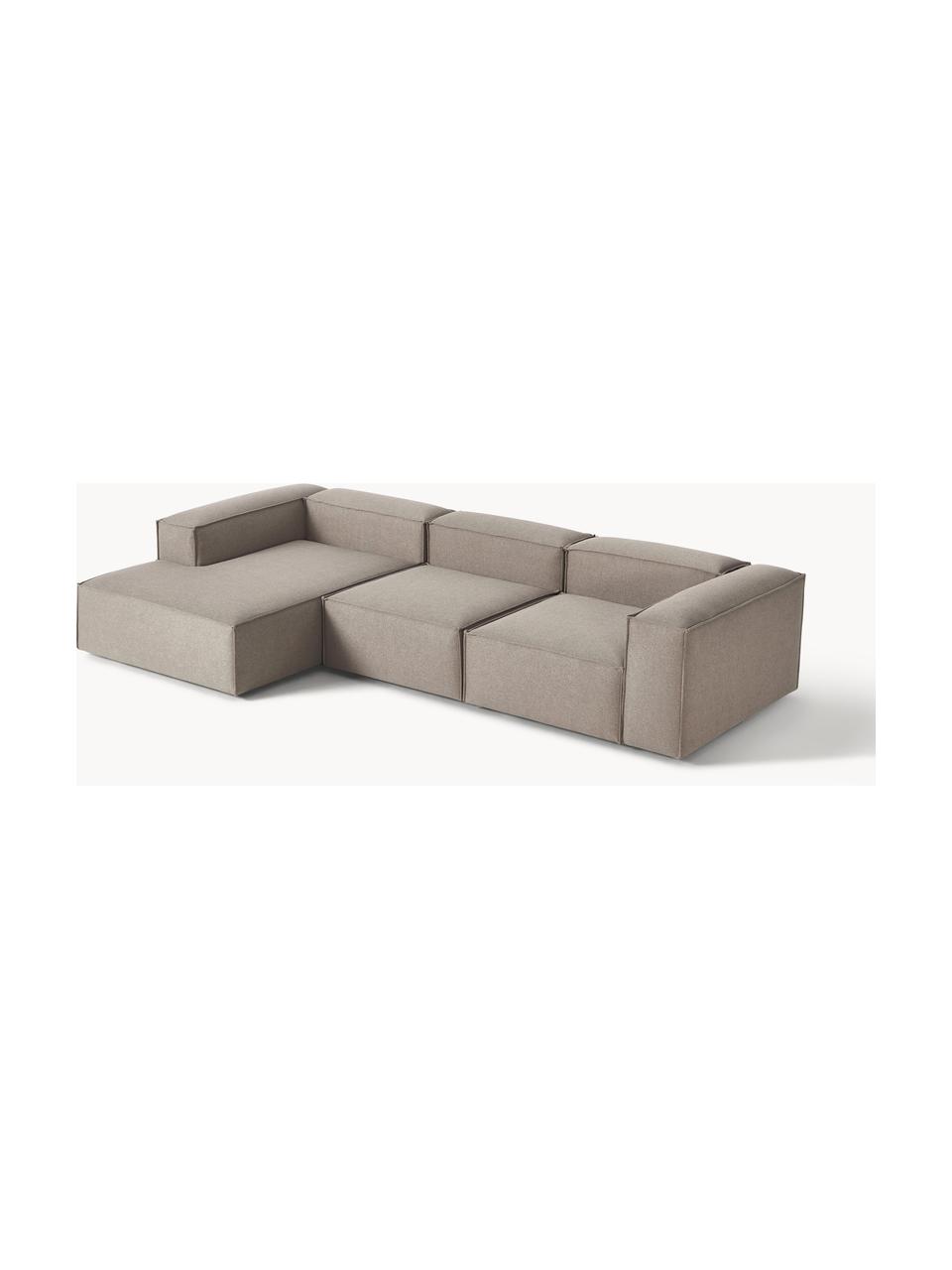 Modulares Ecksofa Lennon, Bezug: 100 % Polyester Der strap, Gestell: Massives Kiefernholz, Spe, Füße: Kunststoff Dieses Produkt, Webstoff Taupe, B 327 x T 180 cm, Eckteil links