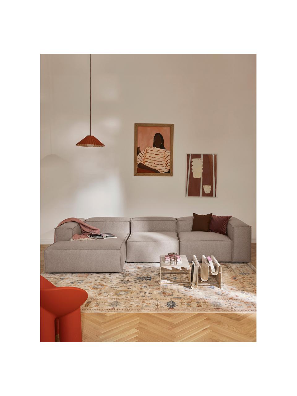 Divano angolare componibile Lennon, Rivestimento: 100% poliestere Con 115.0, Struttura: legno di pino massiccio, , Piedini: plastica Questo prodotto , Tessuto taupe, Larg. 327 x Prof. 180 cm, chaise-longue a sinistra