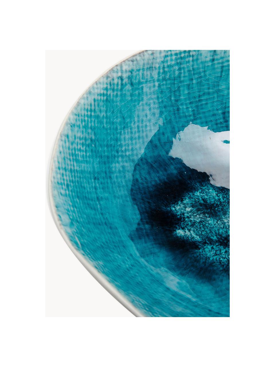 Handgefertigte Schale Mustique, 4 Stück, Steingut, glasiert, Türkis, Weiß, Ø 17 x H 6 cm