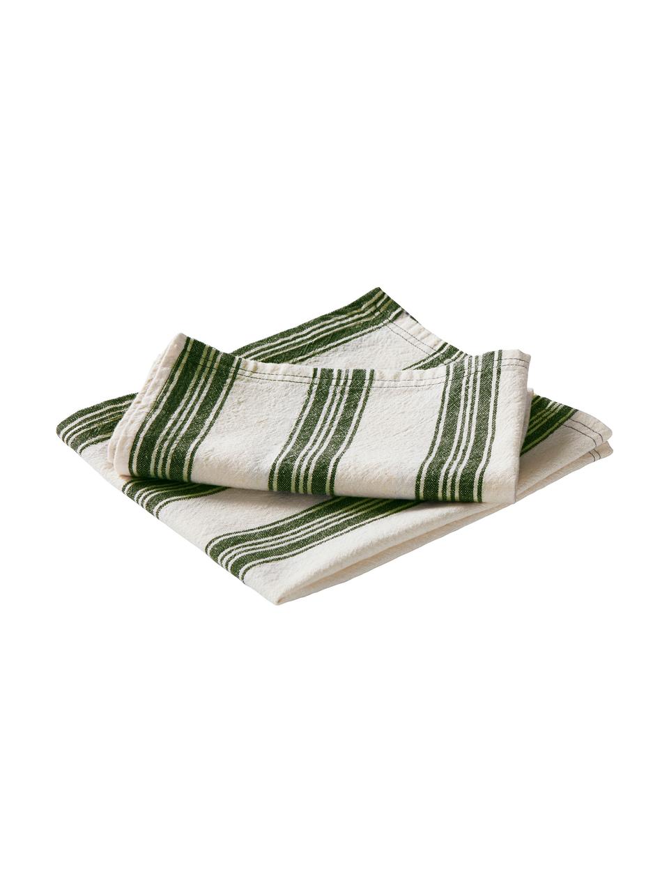 Serviettes de table en coton/lin Abigail, 2 pièces, Blanc cassé, vert