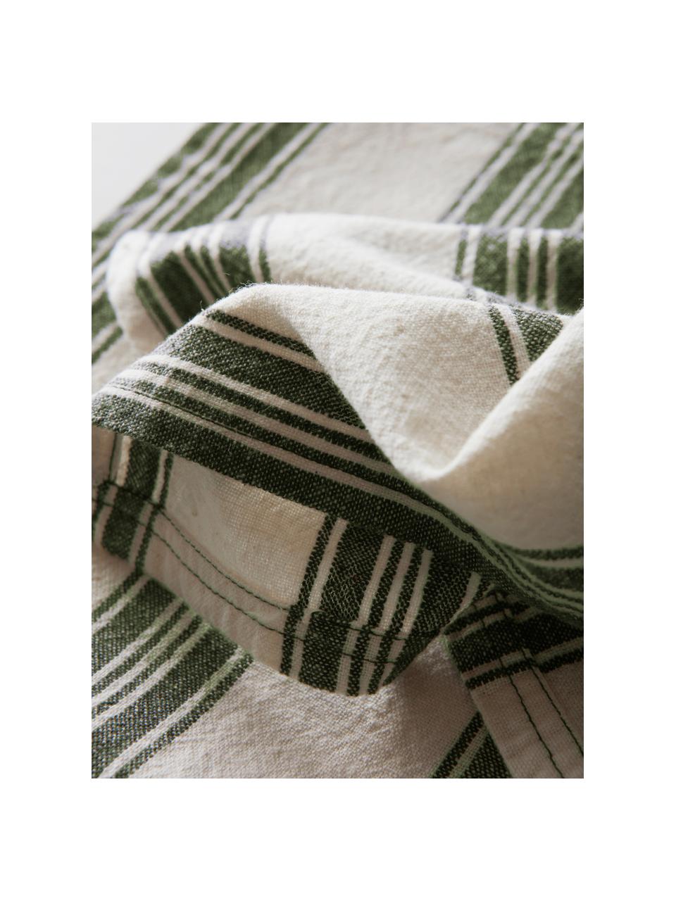 Serviettes de table en coton/lin Abigail, 2 pièces, Blanc cassé, vert