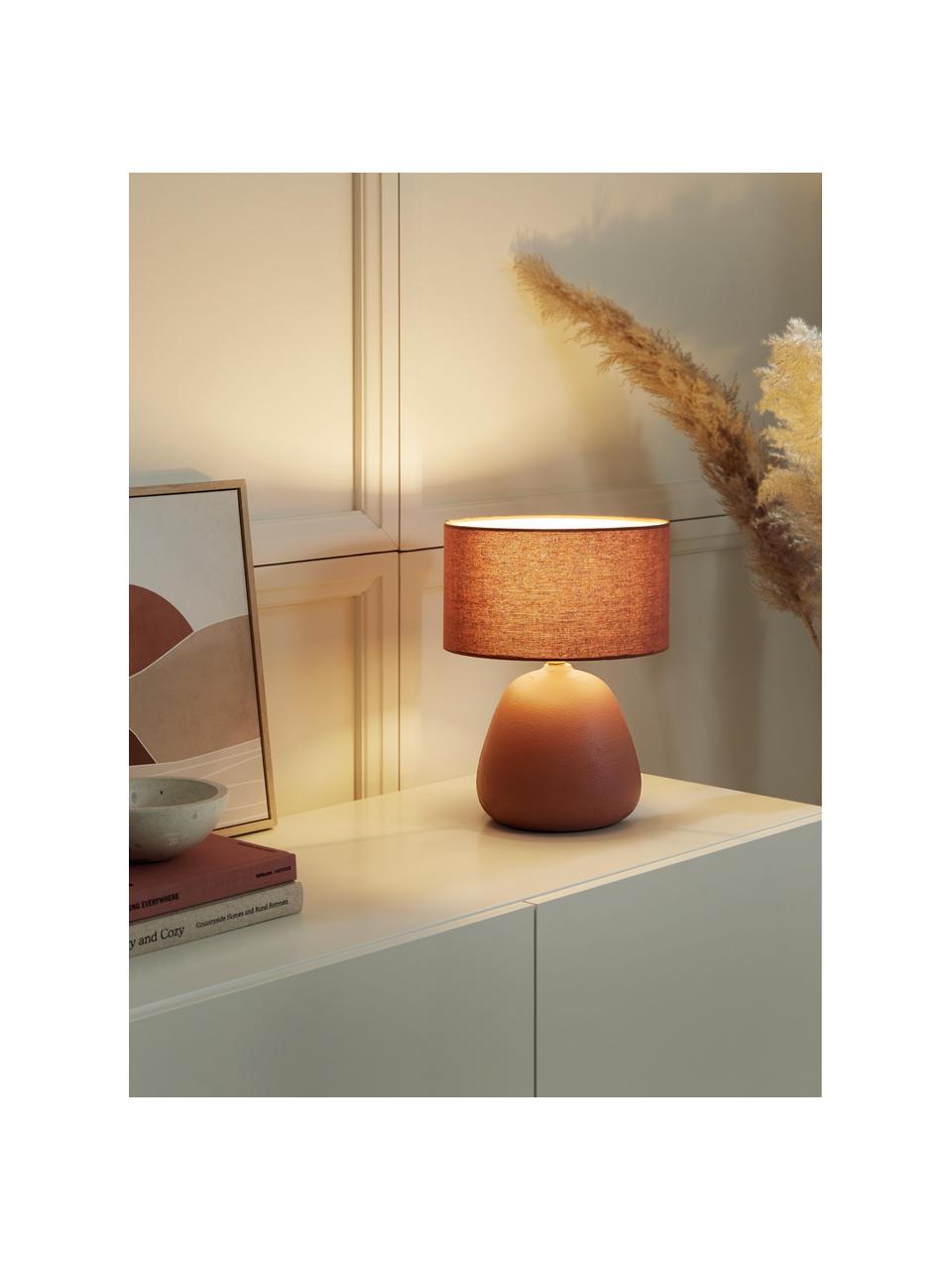 Keramische tafellamp Eileen, Lampenkap: linnen (100% polyester), Lampvoet: keramiek, Terracotta, mat, Ø 26 x H 35 cm