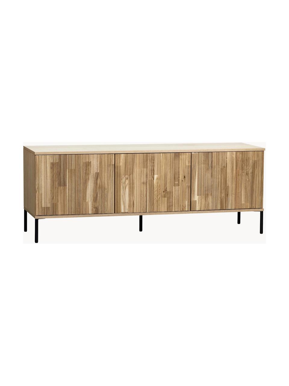 Mueble TV Avourio, 3 puertas, Estructura: chapa de roble, Patas: metal recubierto Este pro, Madera, An 150 x Al 56 cm