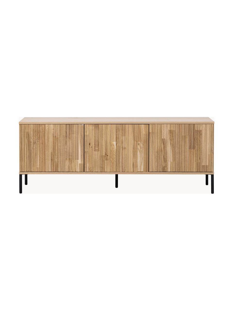 Mueble TV Avourio, 3 puertas, Estructura: chapa de roble, Patas: metal recubierto Este pro, Madera, An 150 x Al 56 cm