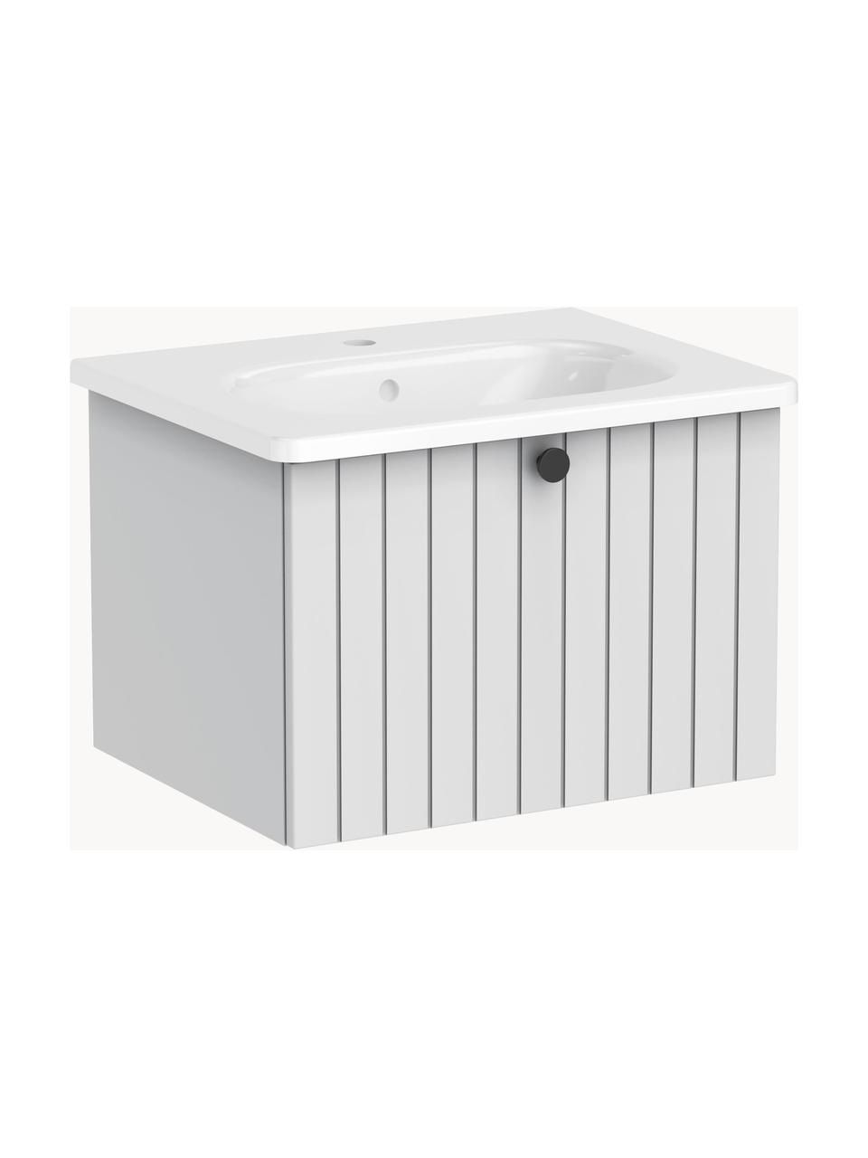 Lavabo con armadietto Emil, larg. 60 cm, Maniglie: metallo rivestito, Grigio chiaro, Larg. 60 x Alt. 42 cm