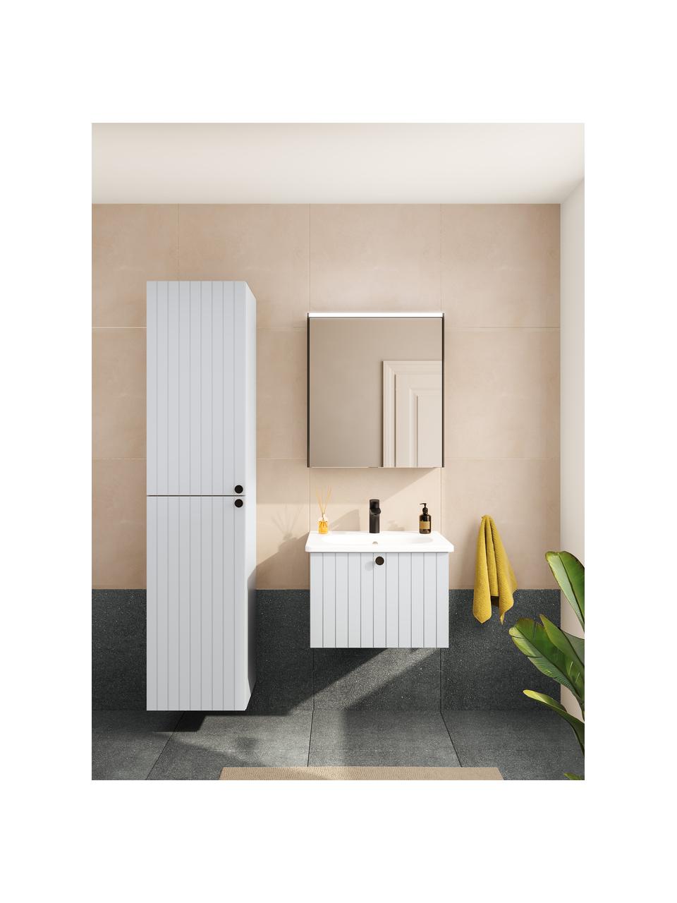 Lavabo con armadietto Emil, larg. 60 cm, Maniglie: metallo rivestito, Grigio chiaro, Larg. 60 x Alt. 42 cm