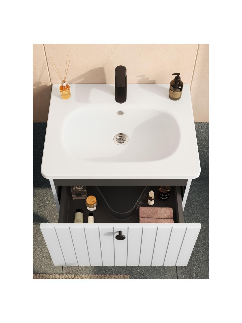 Lavabo con armadietto Emil, larg. 60 cm, Maniglie: metallo rivestito, Grigio chiaro, Larg. 60 x Alt. 42 cm