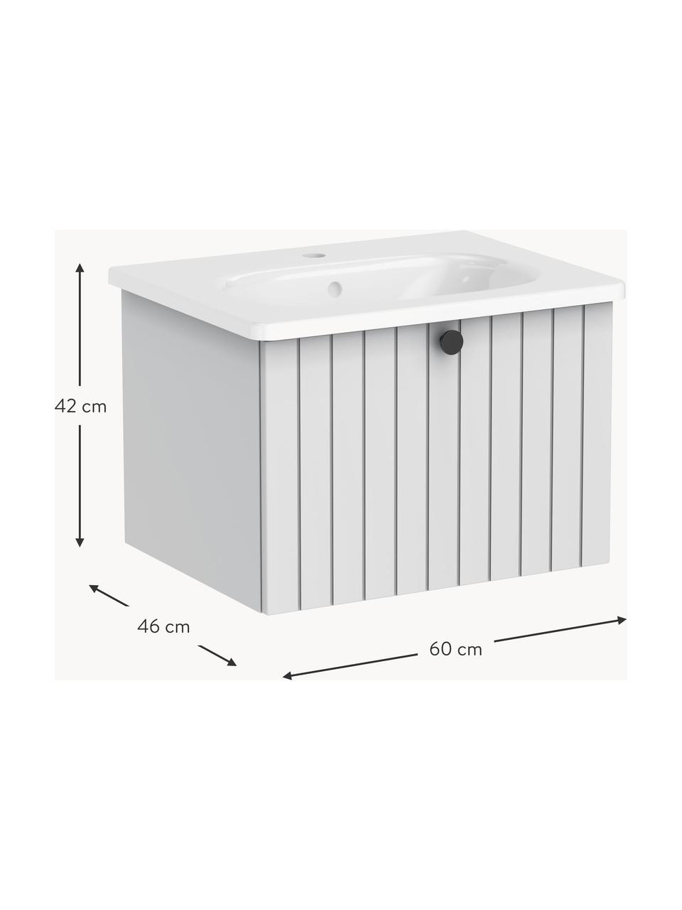 Lavabo con armadietto Emil, larg. 60 cm, Maniglie: metallo rivestito, Grigio chiaro, Larg. 60 x Alt. 42 cm