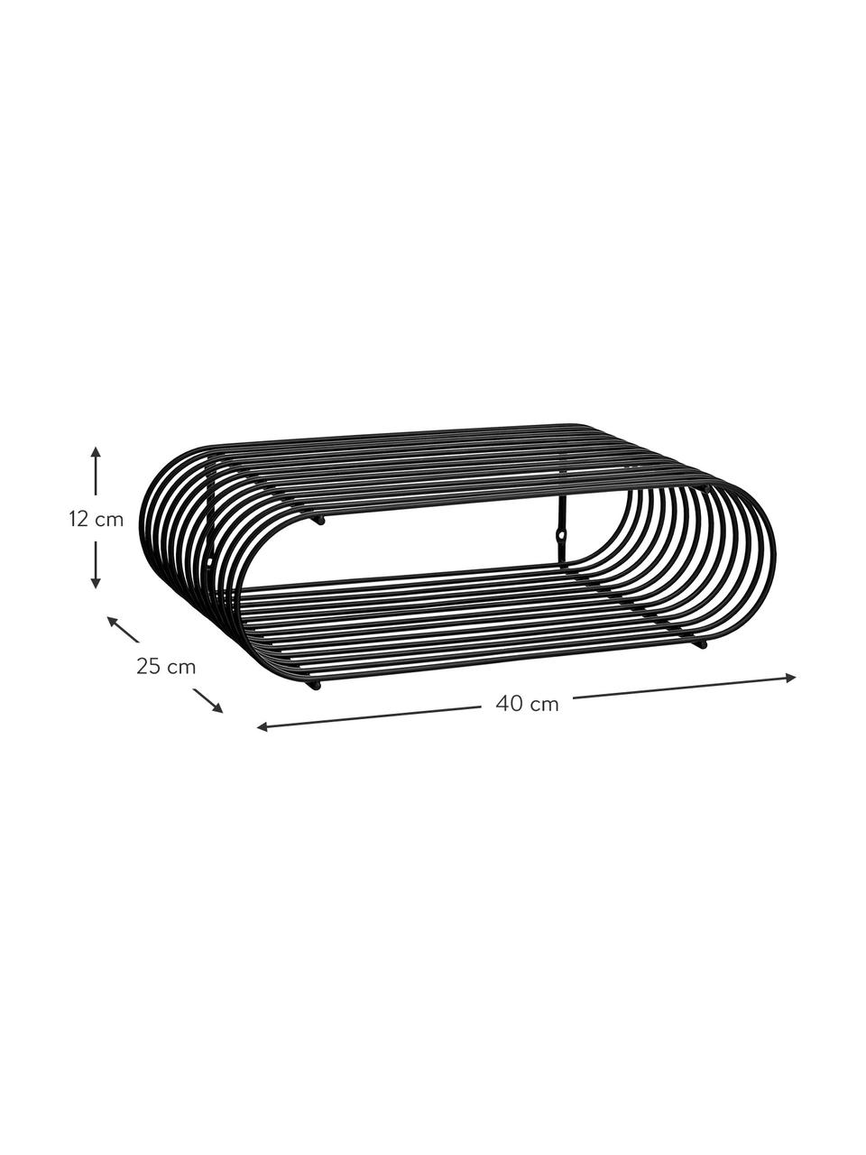 Kleines Wandregal Curve aus Metall, Metall, pulverbeschichtet, Schwarz, 40 x 12 cm