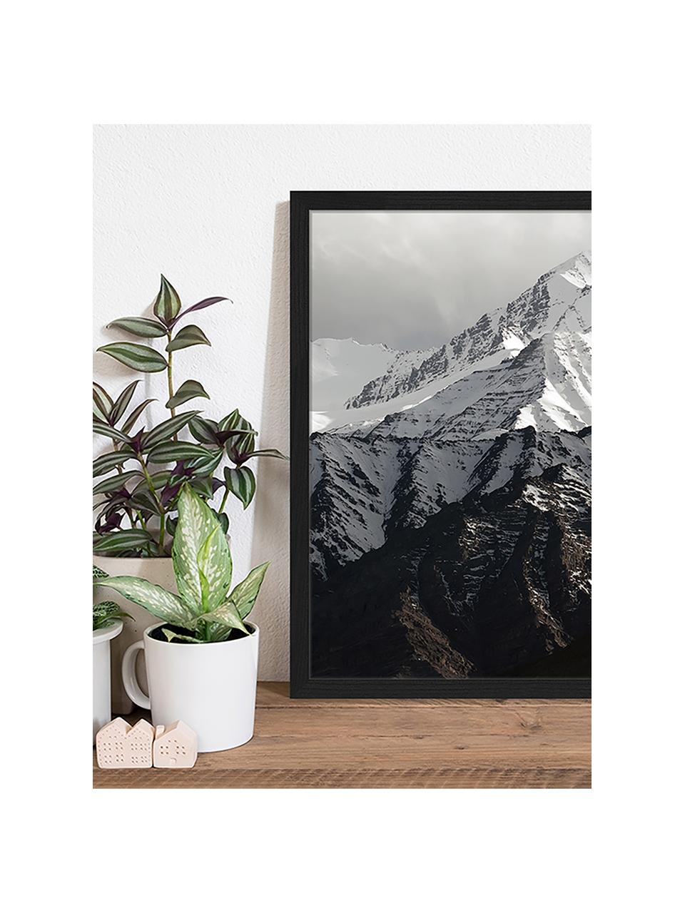 Ingelijste digitale print Snow Mountain, Afbeelding: digitale print op papier,, Lijst: gelakt hout, Zwart, wit, B 43 cm x H 53 cm