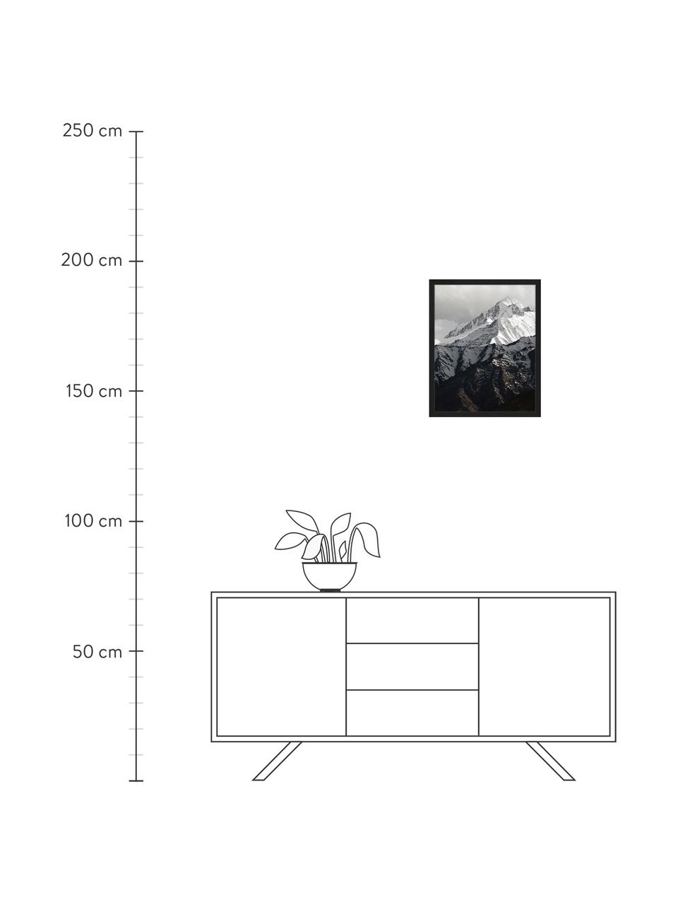 Ingelijste digitale print Snow Mountain, Afbeelding: digitale print op papier,, Lijst: gelakt hout, Zwart, wit, B 43 cm x H 53 cm