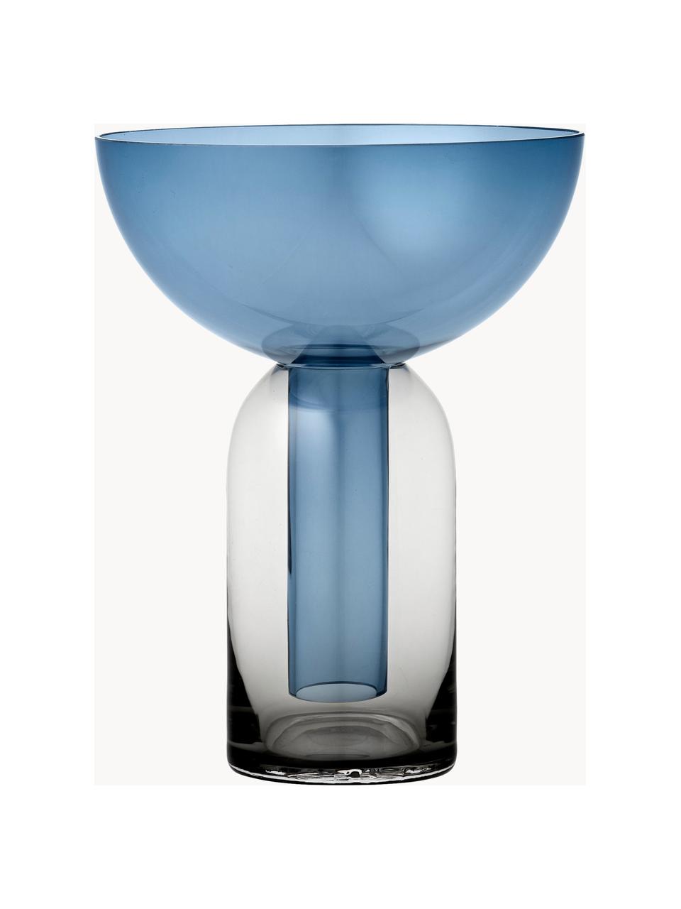 Vase en verre soufflé bouche Torus, haut. 20 cm, Verre, Bleu, gris foncé, transparent, Ø 15 x haut. 20 cm