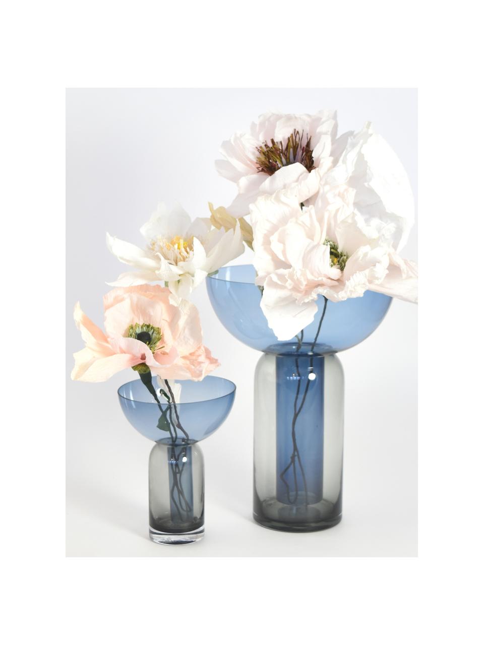 Mundgeblasene Glas-Vase Torus, H 20 cm, Glas, Blau, Dunkelgrau, transparent, Ø 15 x H 20 cm