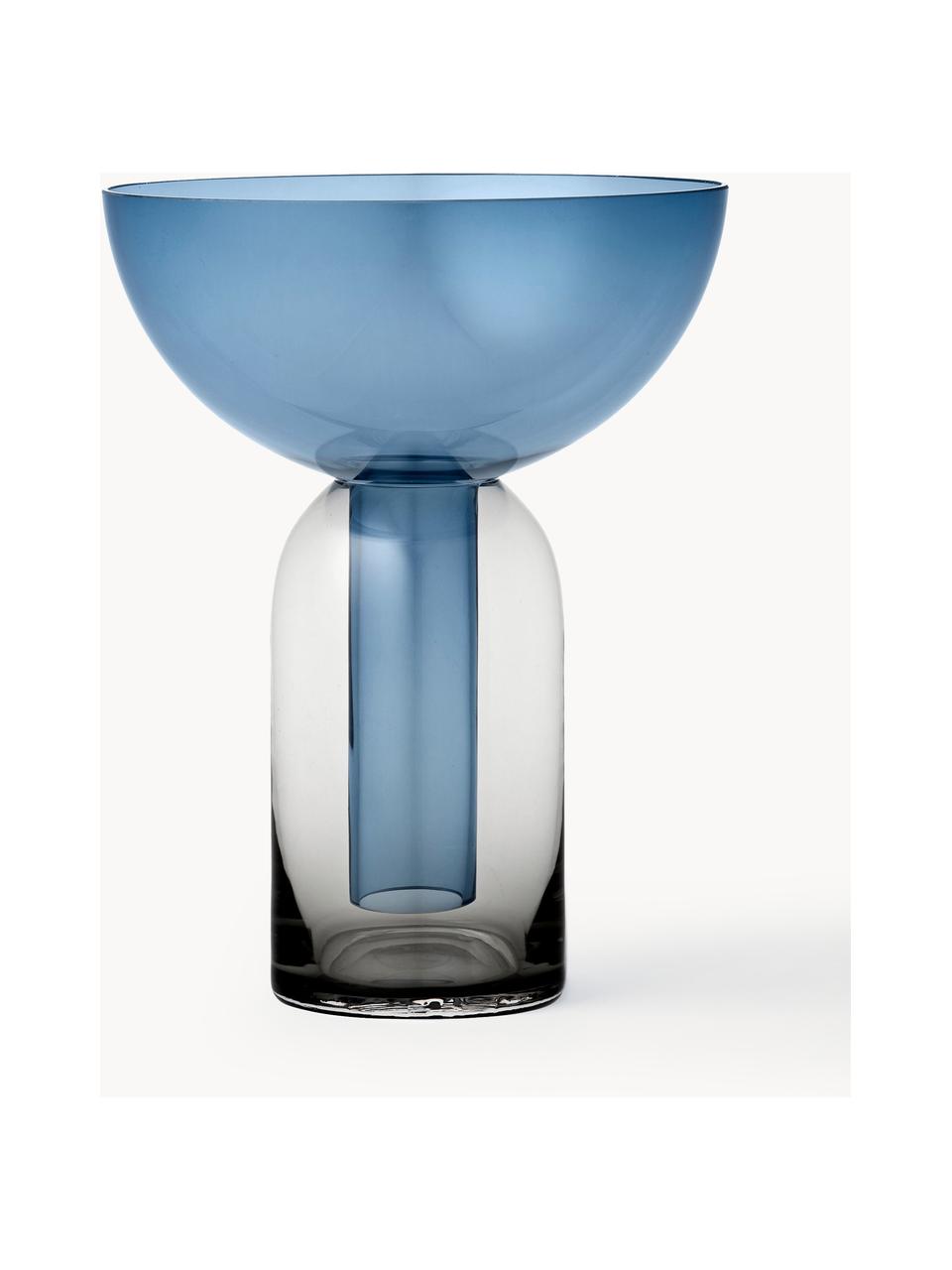 Mundgeblasene Glas-Vase Torus, H 20 cm, Glas, Blau, Dunkelgrau, transparent, Ø 15 x H 20 cm