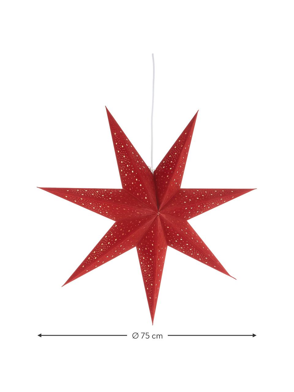 Estrella navideña de terciopelo Orby, Papel, terciopelo, Rojo, Ø 75 cm