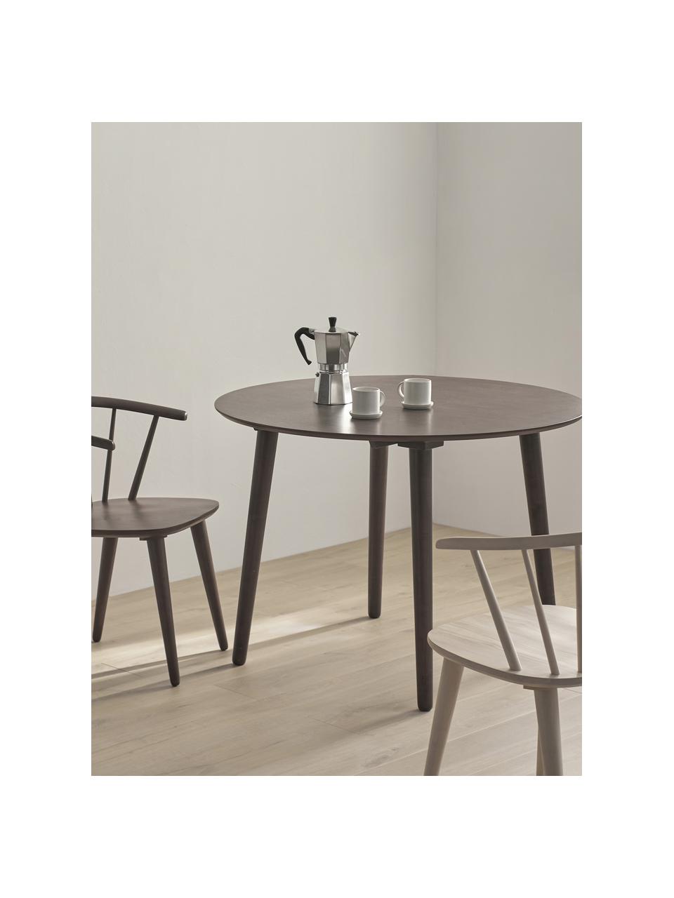 Ronde houten eettafel Jolina van rubberhout, Ø 106 cm, Tafelblad: MDF, Poten: massief rubberhout, Rubberhout, bruin, Ø 106 cm x H 76 cm