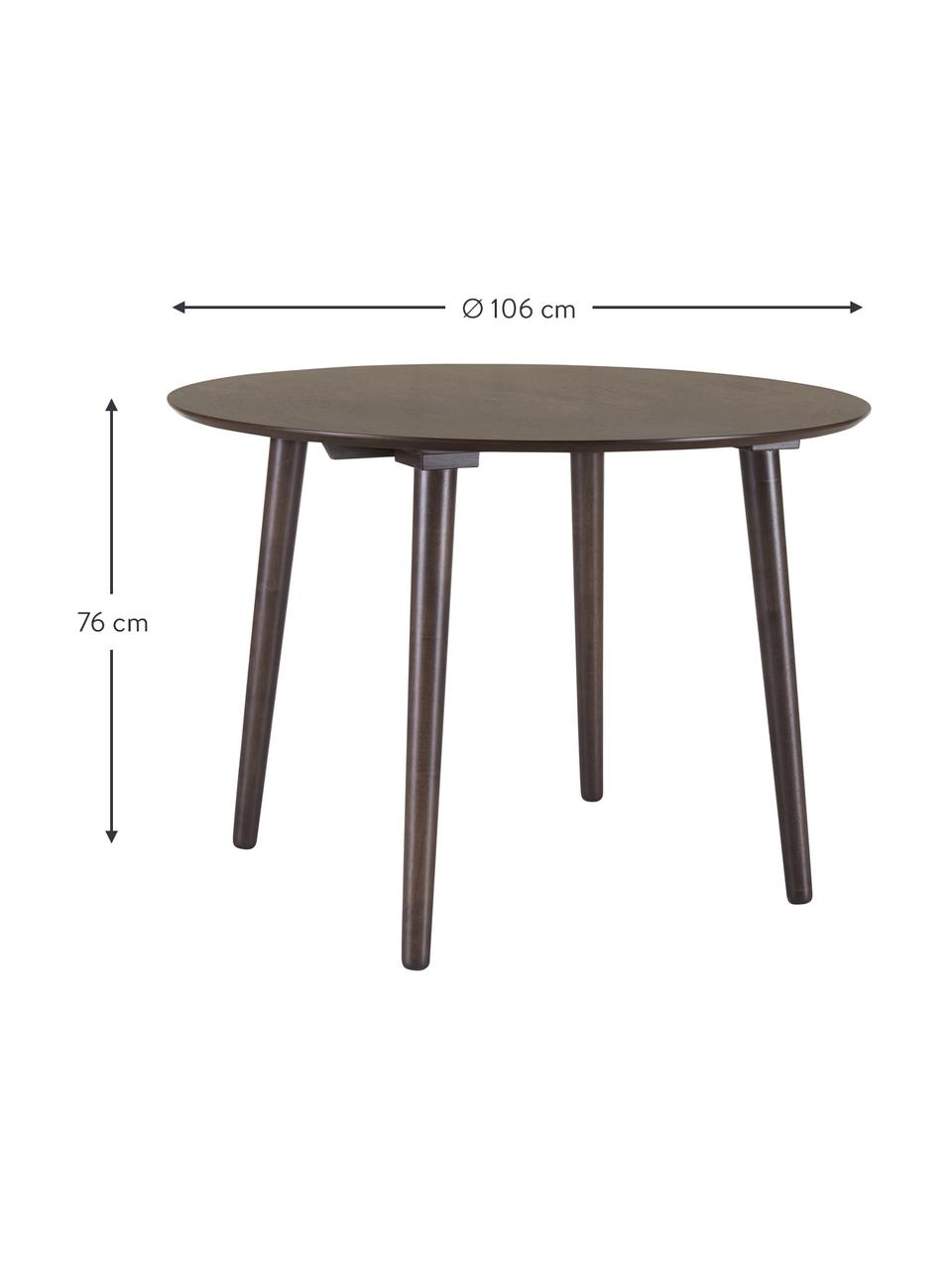 Ronde houten eettafel Jolina van rubberhout, Ø 106 cm, Tafelblad: MDF, Poten: massief rubberhout, Rubberhout, bruin, Ø 106 cm x H 76 cm