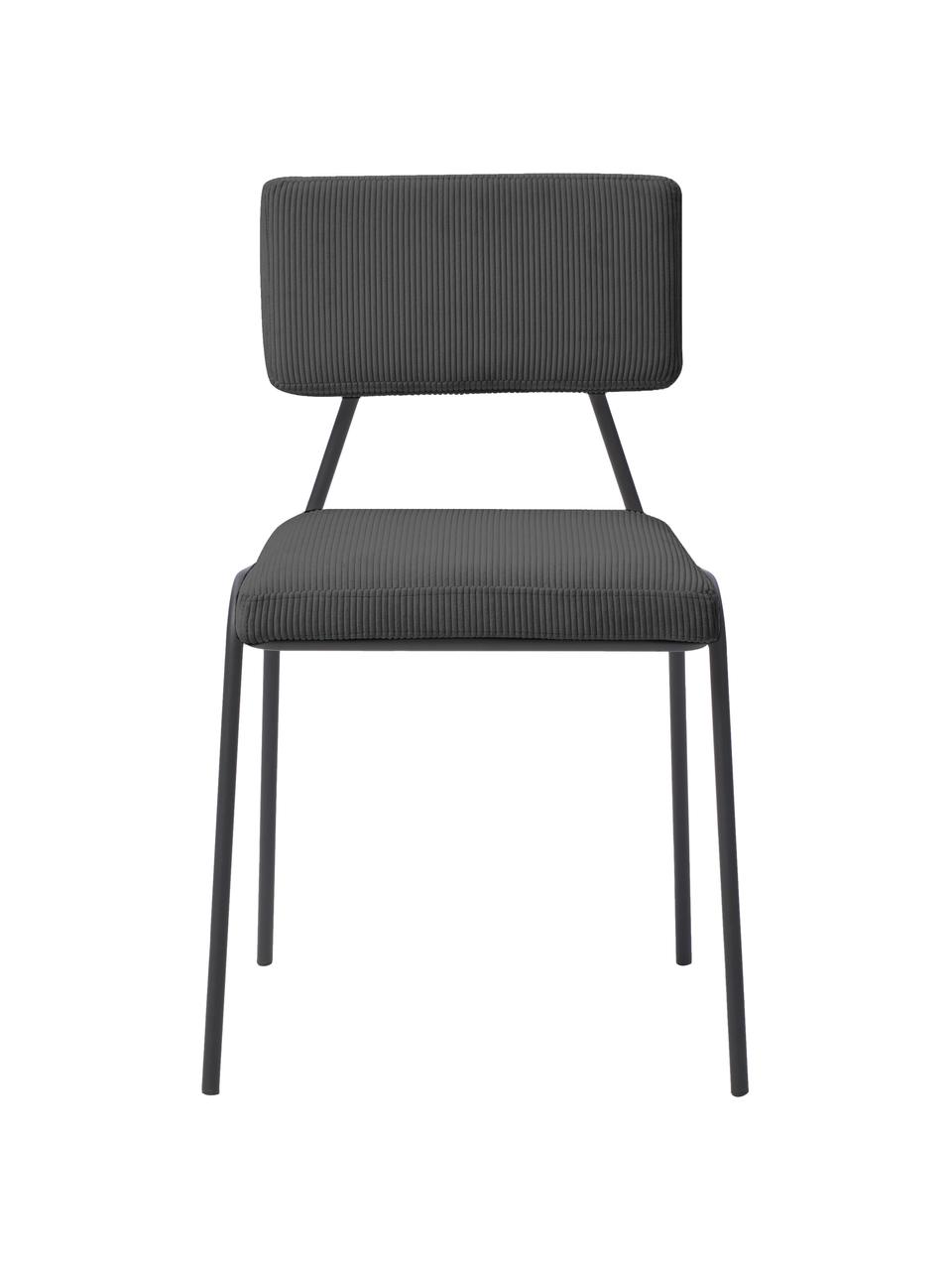 Corduroygestoffeerde stoelen Mats in grijs, 2 stuks, Poten: gepoedercoat metaal, Corduroy grijs, B 50 x H 80 cm