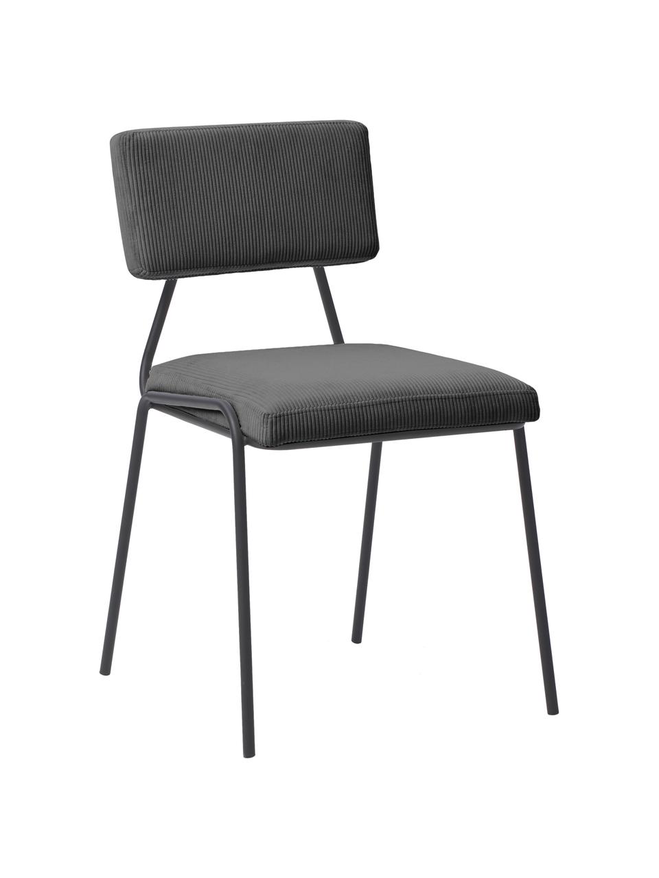 Chaise rembourrée velours côtelé Mats, 2 pièces, Velours côtelé gris, larg. 50 x haut. 80 cm