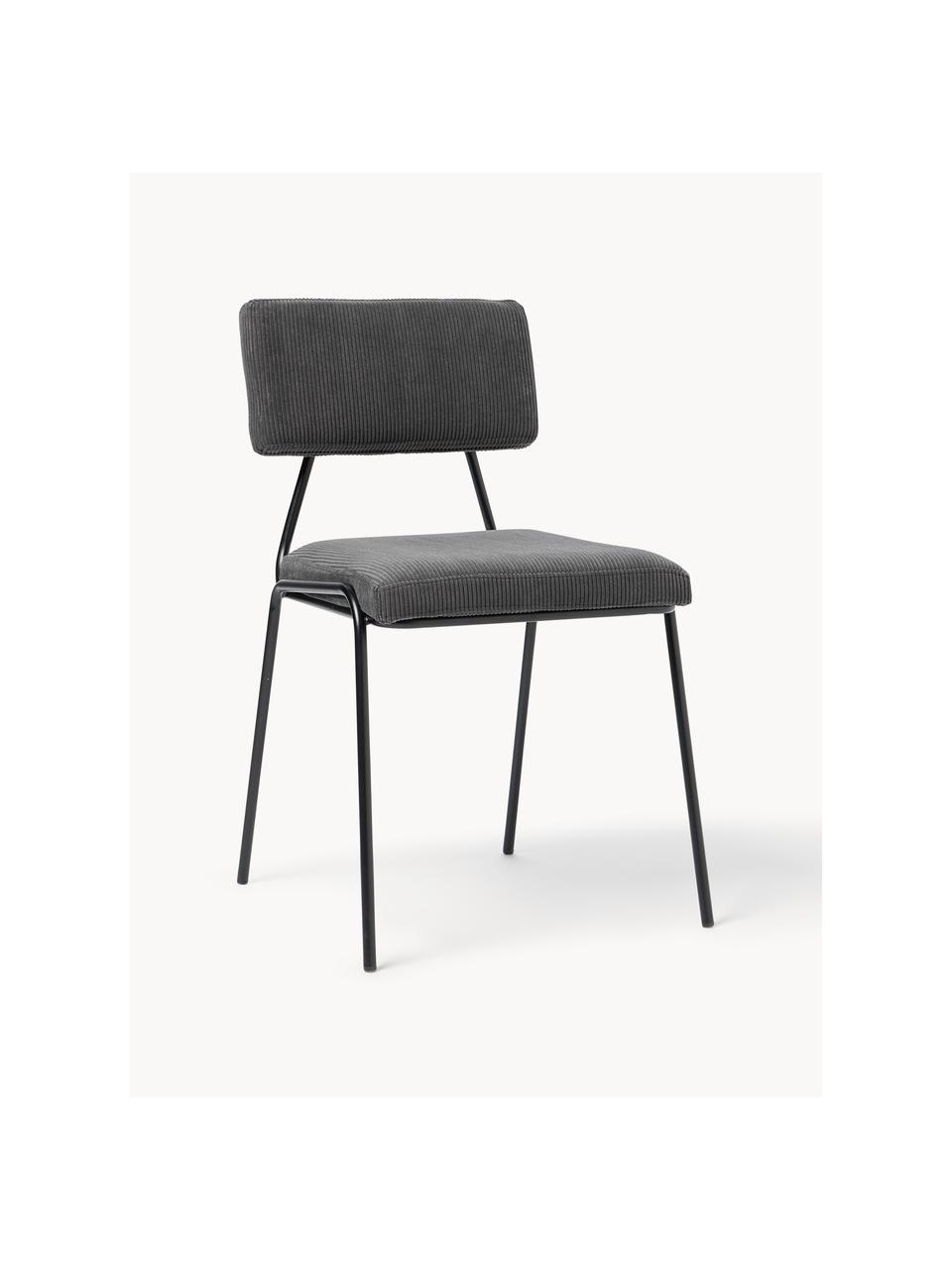 Corduroy gestoffeerde stoelen Mats, 2 stuks, Poten: gepoedercoat metaalkleuri, Corduroy antraciet, B 50 x H 80 cm