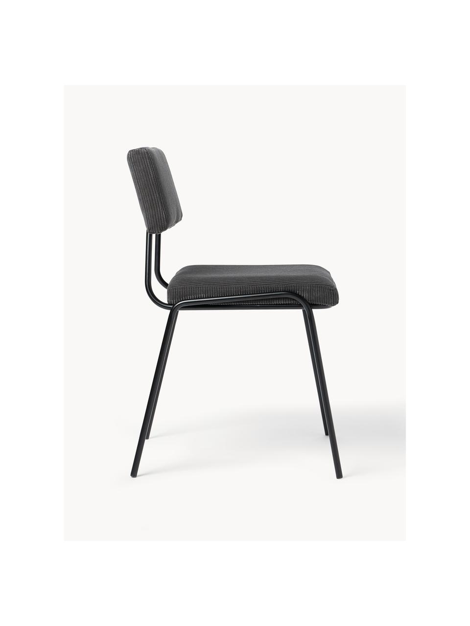 Corduroy gestoffeerde stoelen Mats, 2 stuks, Bekleding: corduroy (88% polyester, , Poten: gepoedercoat metaal Het m, Corduroy antraciet, B 50 x H 80 cm