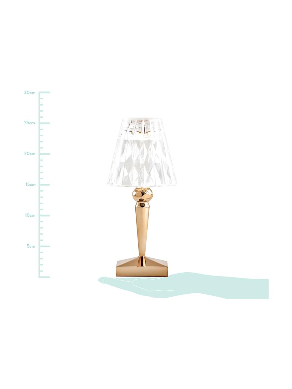 Mobile Tischlampe Battery, Lampenschirm: Kunststoff, Lampenfuß: Kunststoff, Goldfarben, Transparent, Ø 12 x H 26 cm