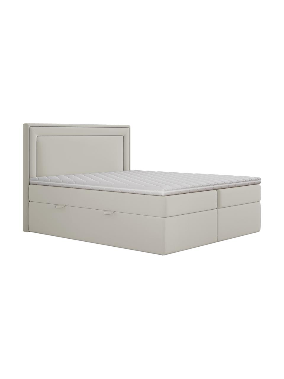 Sametová boxspring postel s úložným prostorem premium Annecy, Béžová, 140 x 200 cm, stupeň tvrdosti H3