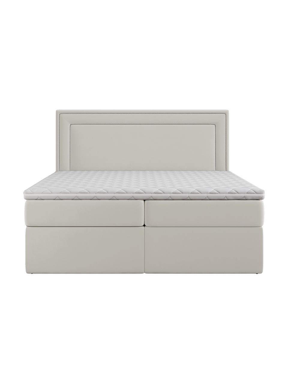 Sametová boxspring postel s úložným prostorem premium Annecy, Béžová, 140 x 200 cm, stupeň tvrdosti H3