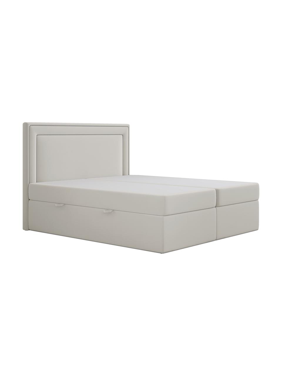 Sametová boxspring postel s úložným prostorem premium Annecy, Béžová, 140 x 200 cm, stupeň tvrdosti H3