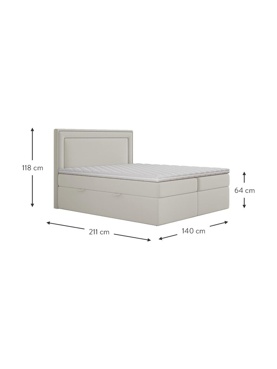 Sametová boxspring postel s úložným prostorem premium Annecy, Béžová, 140 x 200 cm, stupeň tvrdosti H3