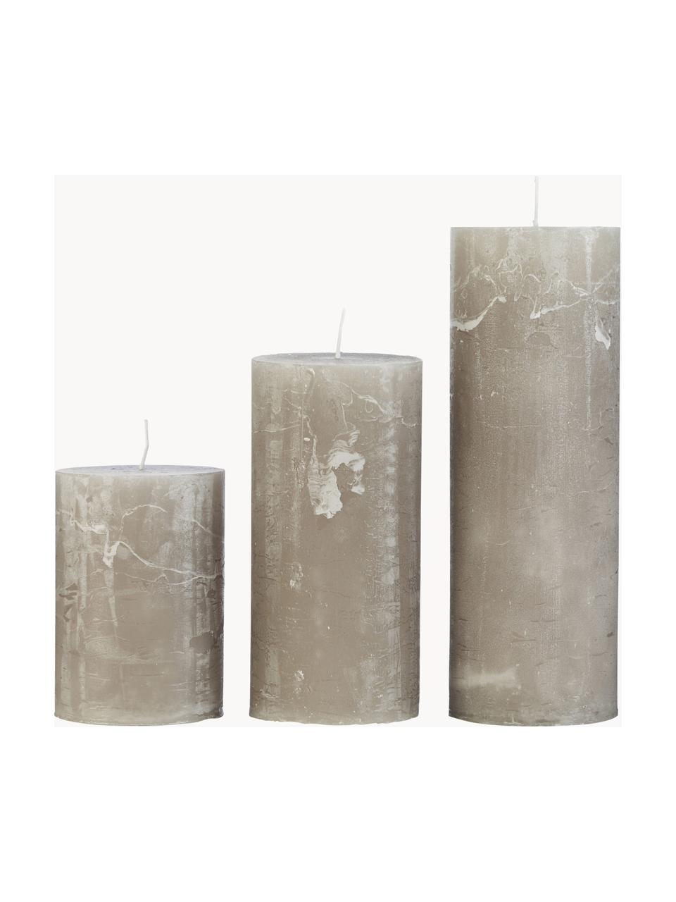 Ručně vyrobená sloupová svíčka Rustic, V 10 cm, Vosk, Greige, Ø 7 cm, V 10 cm