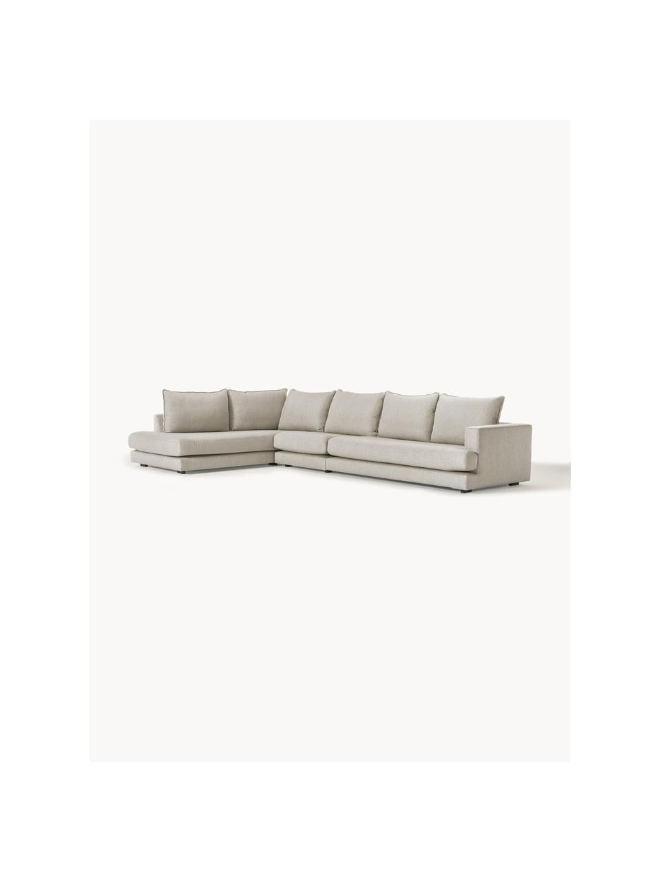 Sofa narożna XL Tribeca, Tapicerka: 100% poliester Dzięki tka, Stelaż: lite drewno sosnowe z cer, Nogi: lite drewno sosnowe z cer, Jasnoszara tkanina, S 405 x G 228 cm, lewostronna