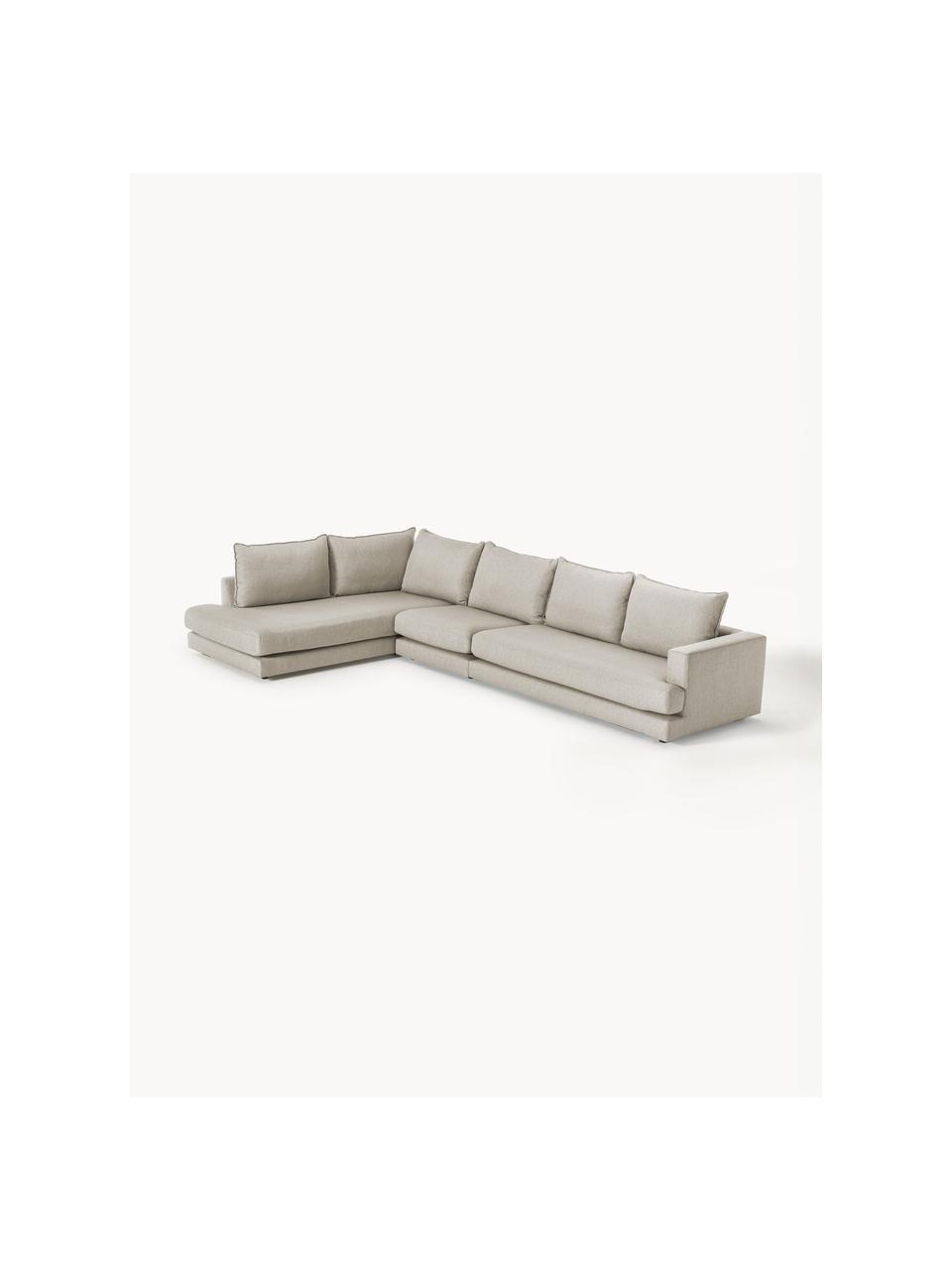 Sofa narożna XL Tribeca, Tapicerka: 100% poliester Dzięki tka, Stelaż: lite drewno sosnowe, Nogi: lite drewno sosnowe lakie, Jasnoszara tkanina, S 405 x G 228 cm, lewostronna