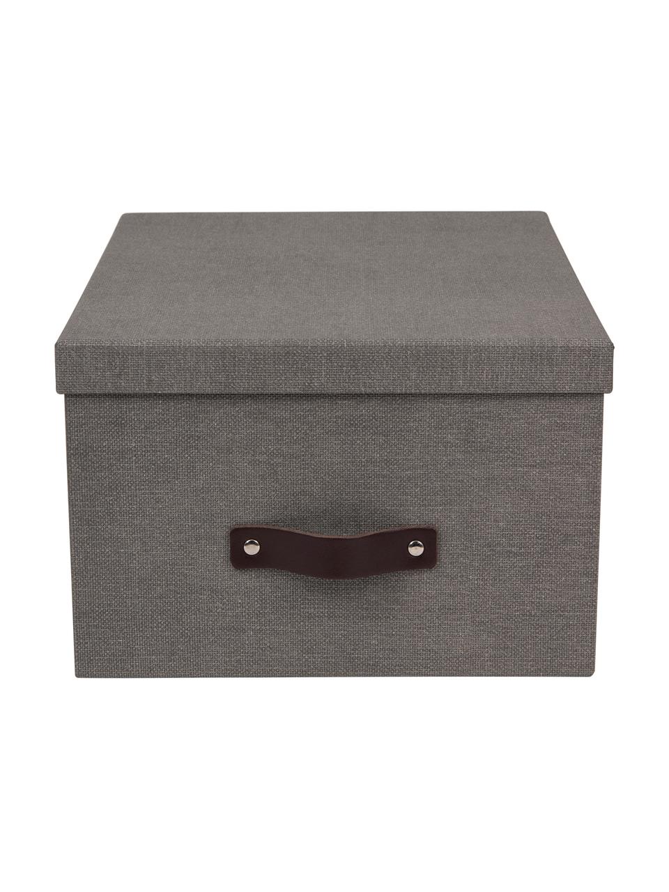 Aufbewahrungsbox Gustav II, Box: Fester, laminierter Karto, Griff: Leder, Grau, B 30 x H 15 cm