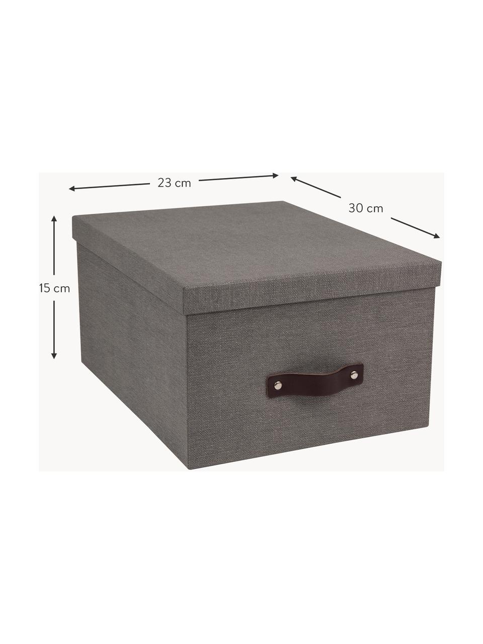 Aufbewahrungsbox Gustav, Box: Fester, laminierter Karto, Griff: Leder, Dunkelgrau, B 30 x H 15 cm