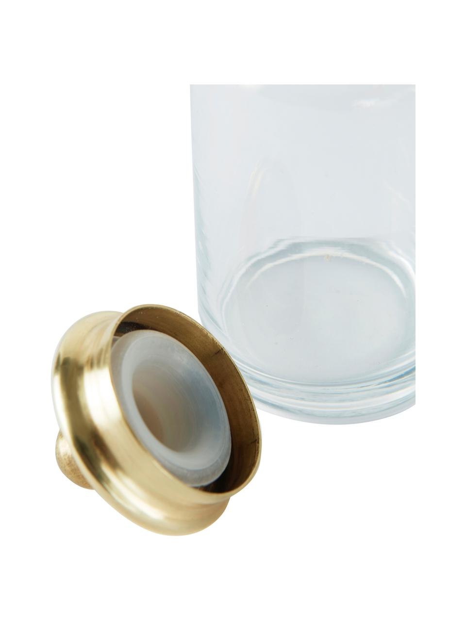 Opbergpot Dorotea, Pot: glas, Deksel: gecoat metaal, Messingkleurig, transparant, Ø 6 x H 10 cm