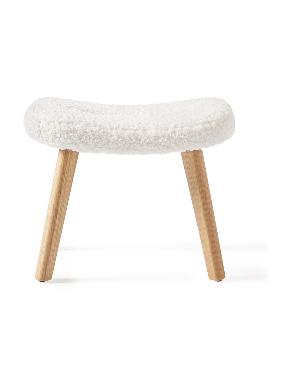 Tabouret en tissu bouclé Wing, Peluche blanc, bois de bouleau, larg. 50 x haut. 41 cm