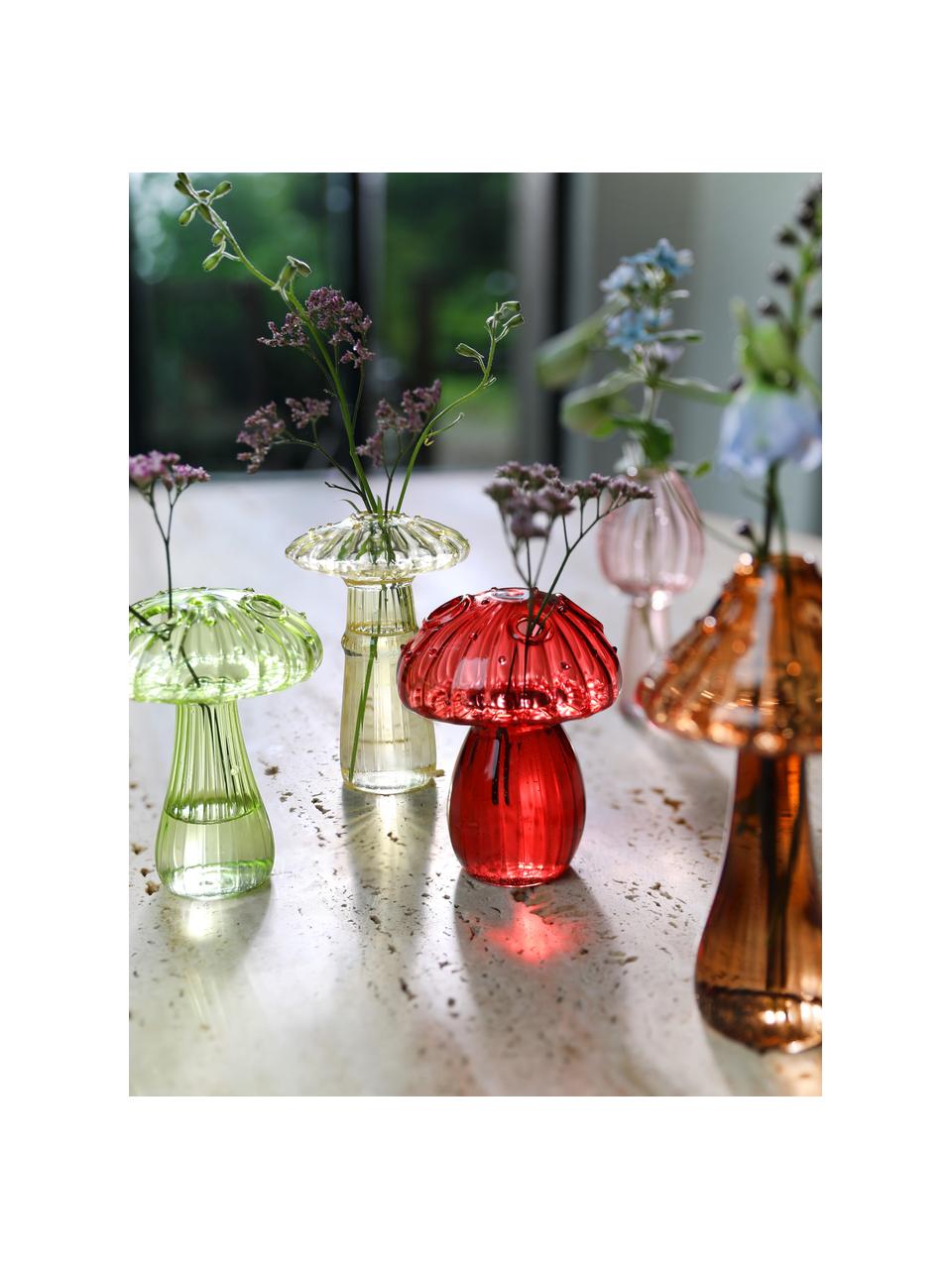 Glas-Vasen Mushroom, 5er-Set, Glas, Bunt, Set mit verschiedenen Grössen