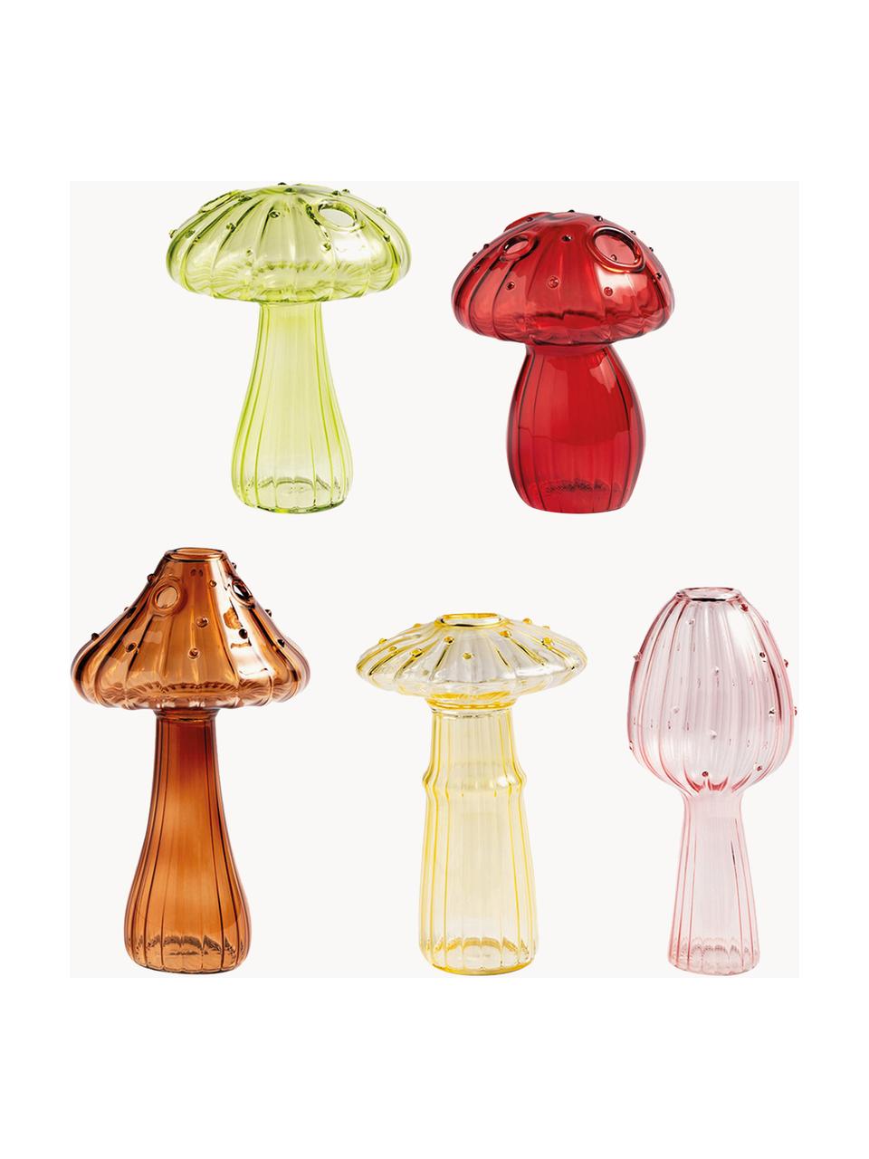 Glas-Vasen Mushroom, 5er-Set, Glas, Bunt, Set mit verschiedenen Grössen