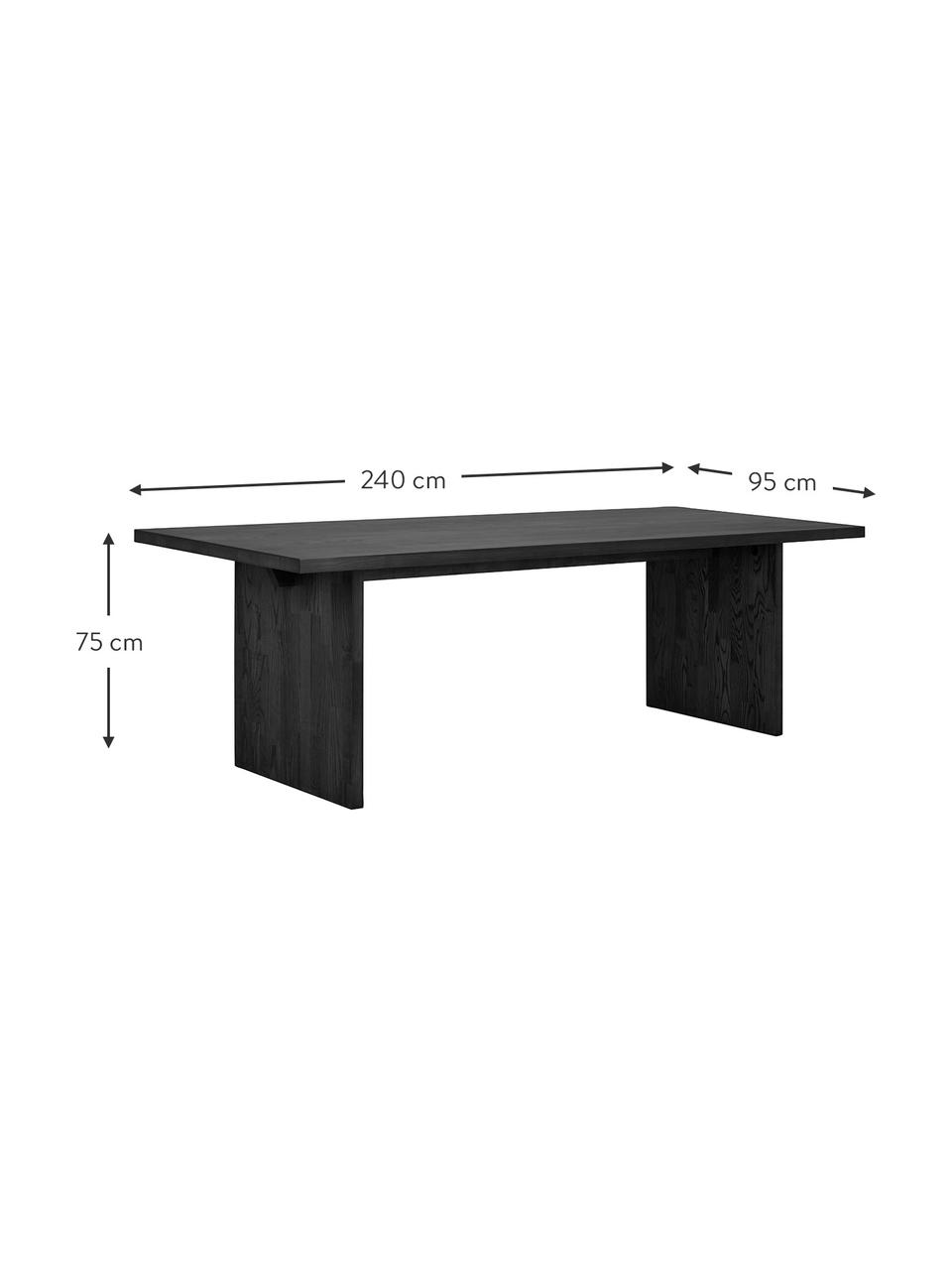 Table en bois de frêne Emmett, 240 x 95 cm, Bois de frêne massif, laqué, certifié FSC, Noir, larg. 240 x prof. 95 cm