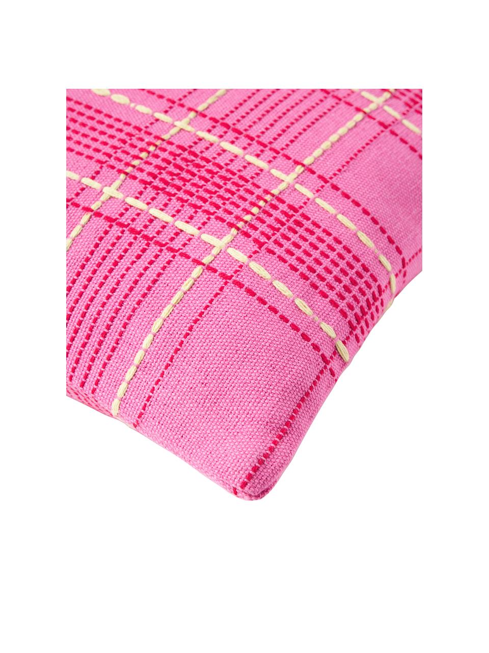 Karierte Baumwollkissenhülle Orla mit Stickereien, 100 % Baumwolle, Rosa, B 45 x L 45 cm