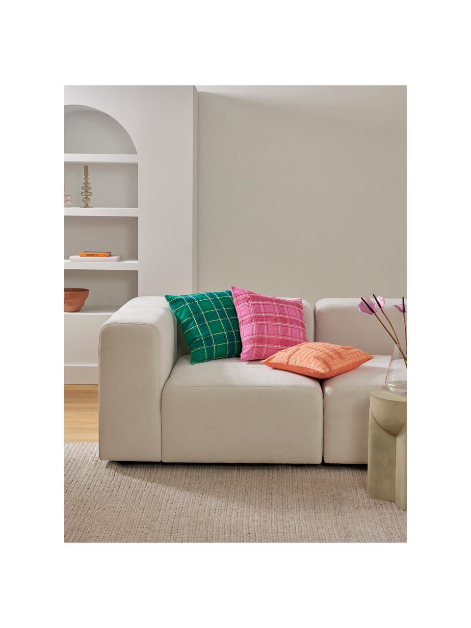 Federa arredo in cotone a quadri con ricamo Orla, 100% cotone, Rosa, Larg. 45 x Lung. 45 cm