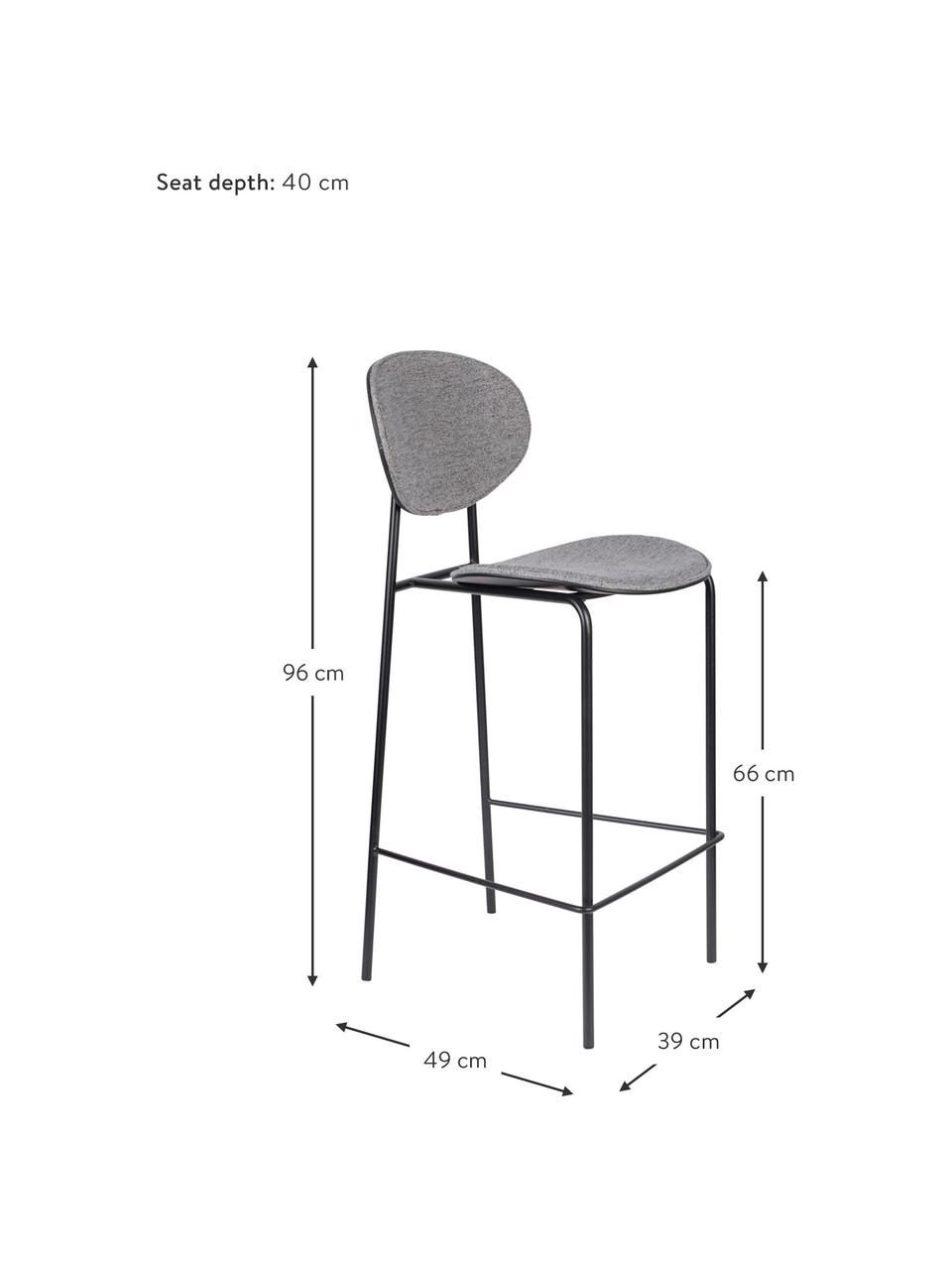 Krzesło barowe Donny, 2 szt., Tapicerka: poliester, Stelaż: metal malowany proszkowo, Szary, czarny, S 39 x W 96 cm