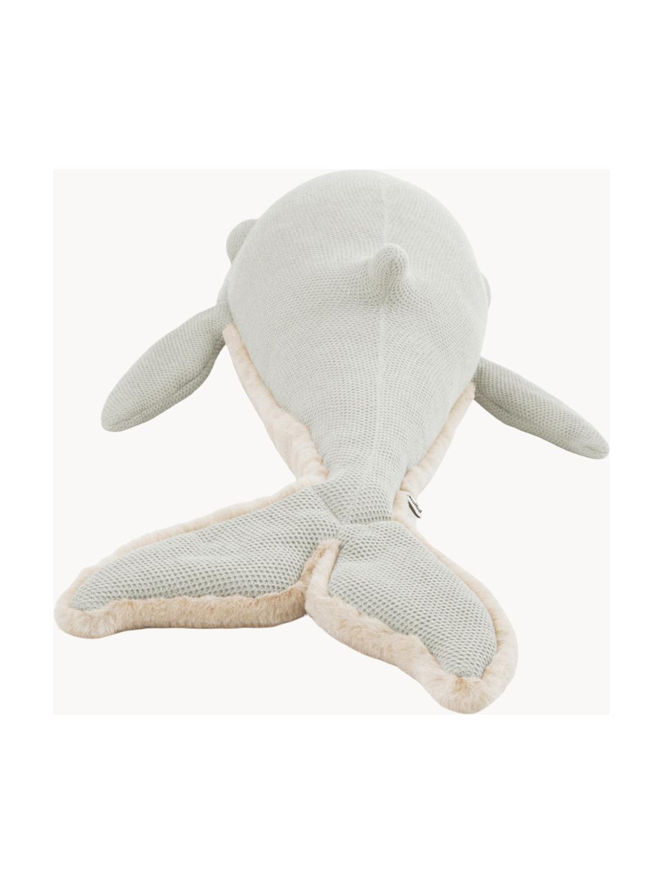 Coussin peluche artisanal Whale, Vert menthe, beige clair, larg. 140 x haut. 80 cm