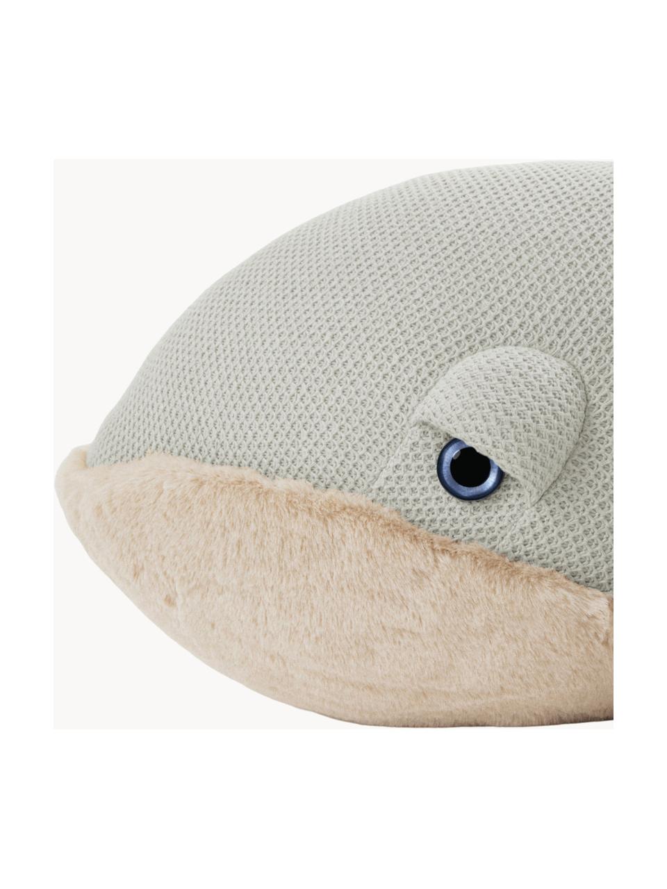 Coussin peluche artisanal Whale, Vert menthe, beige clair, larg. 140 x haut. 80 cm