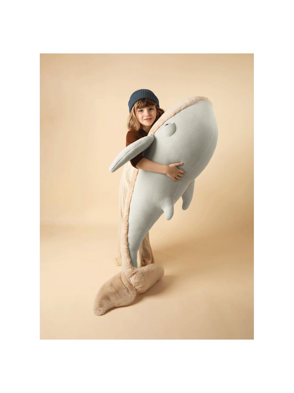 Coussin peluche artisanal Whale, Vert menthe, beige clair, larg. 140 x haut. 80 cm